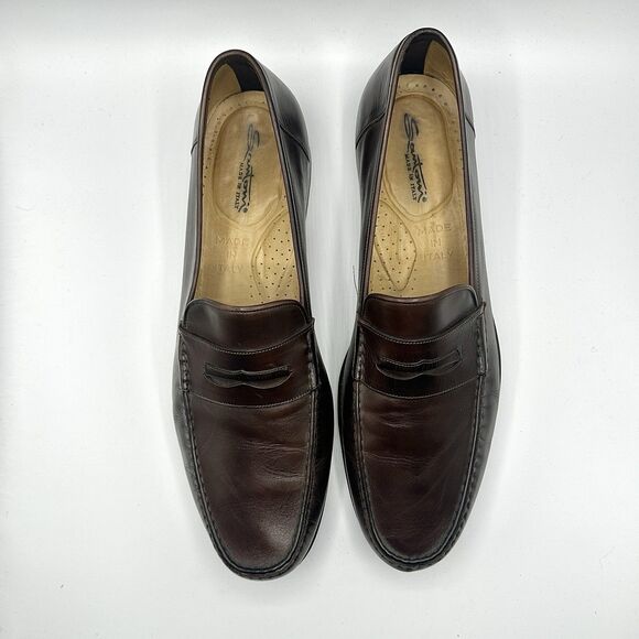 Santoni Dress Loafers 13D Dark Brown Leather Penny Luxury Business Made In Italy main image 9
